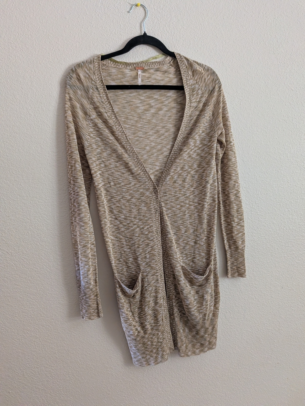 Free People Beige Marled Open-Front Cardigan